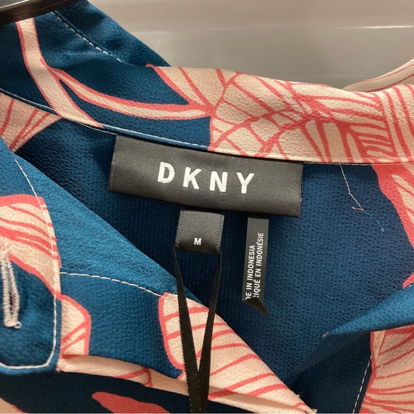 DKNY Women's Navy and Pink Floral Button Down Shirt - Picture 2 of 14